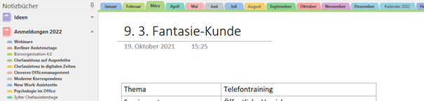 OneNote Screenshot Beispiel Reisemanagement